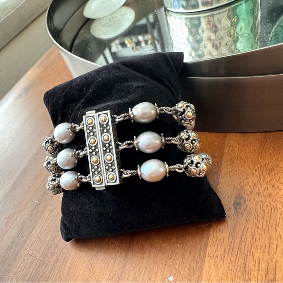 John Hardy Silver and Gold Multi-Strand Pearl Bracelet - Picture 7 of 12
